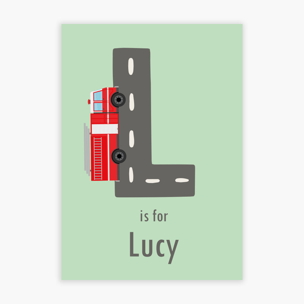 Emergency Services Print - Fire Engine Letter And Name Personalised Poster Wall Art
