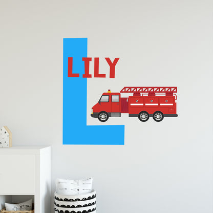Fire Service Wall Sticker - Fire Engine Letter And Name Personalised Wall Art