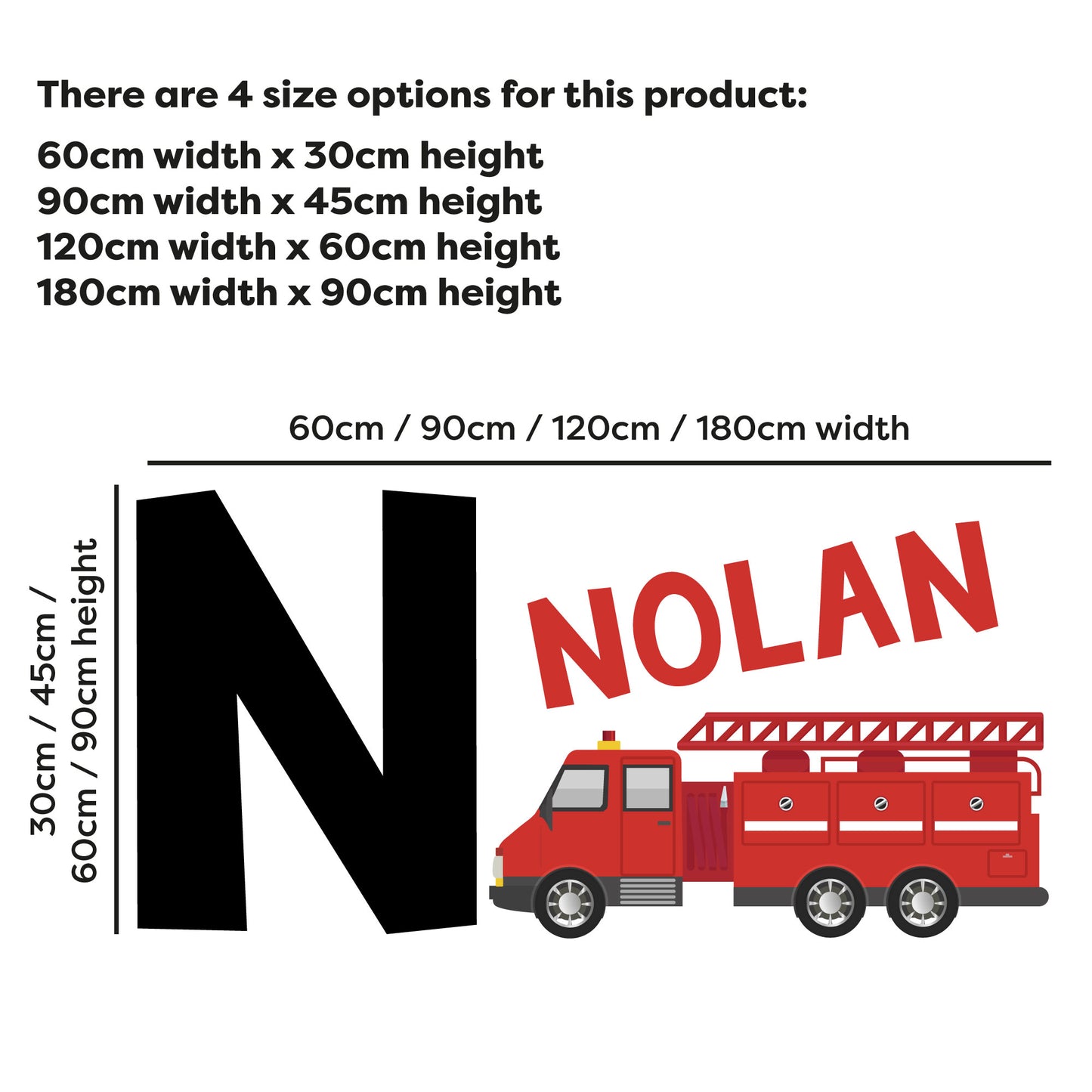 Fire Service Wall Sticker - Fire Engine Letter And Name Personalised Wall Art