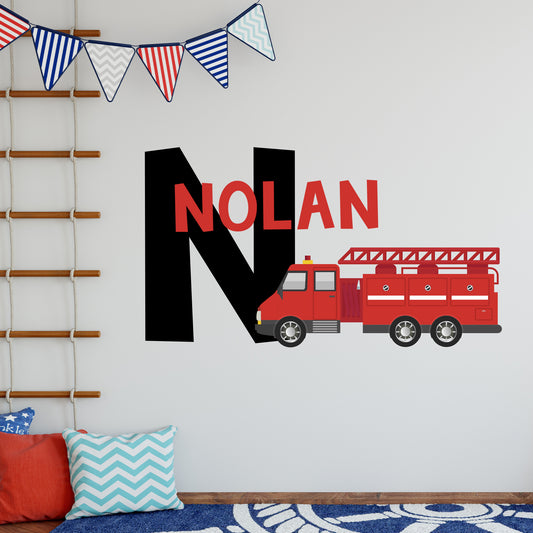 Fire Service Wall Sticker - Fire Engine Letter And Name Personalised Wall Art