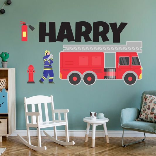 Fire Service Wall Sticker - Fireman Set Letter And Name Personalised Wall Art