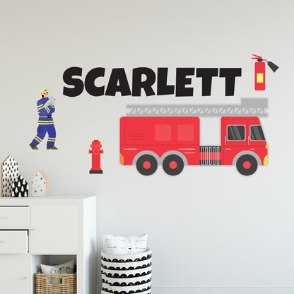 Fire Service Wall Sticker - Fireman Set Letter And Name Personalised Wall Art