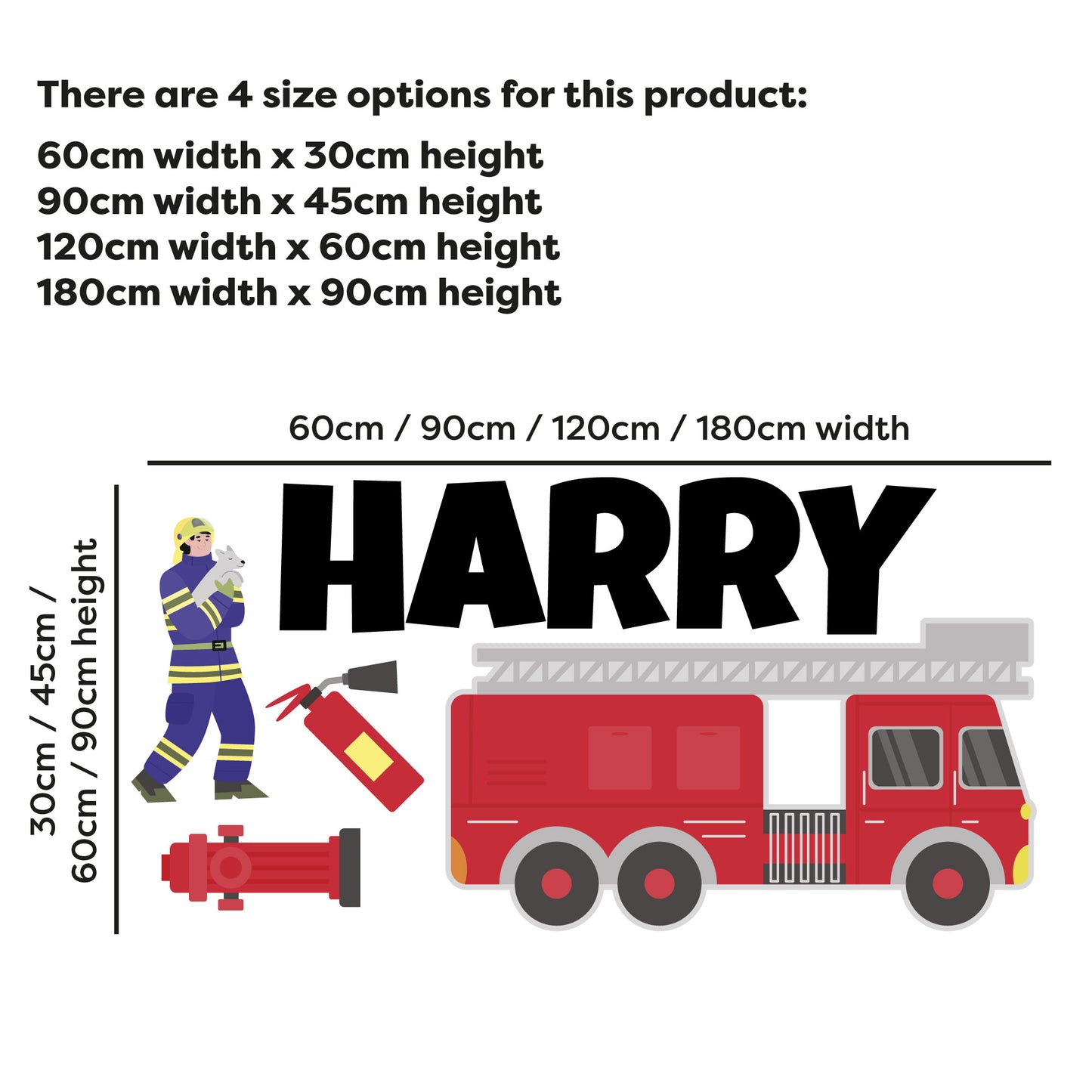 Fire Service Wall Sticker - Fireman Set Letter And Name Personalised Wall Art