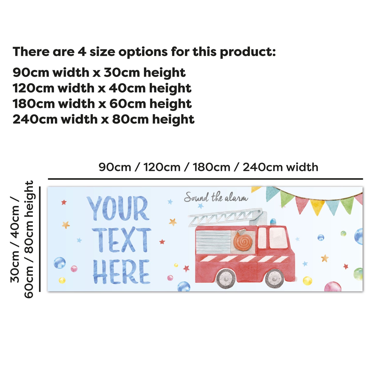 Fire Service Birthday - Watercolour Fire Truck Personalised Name Banner Wall Sticker