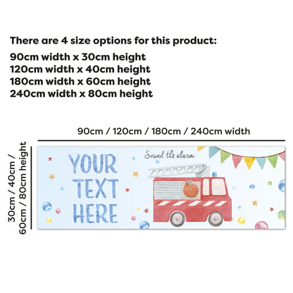 Fire Service Birthday - Watercolour Fire Truck Personalised Name Banner Wall Sticker