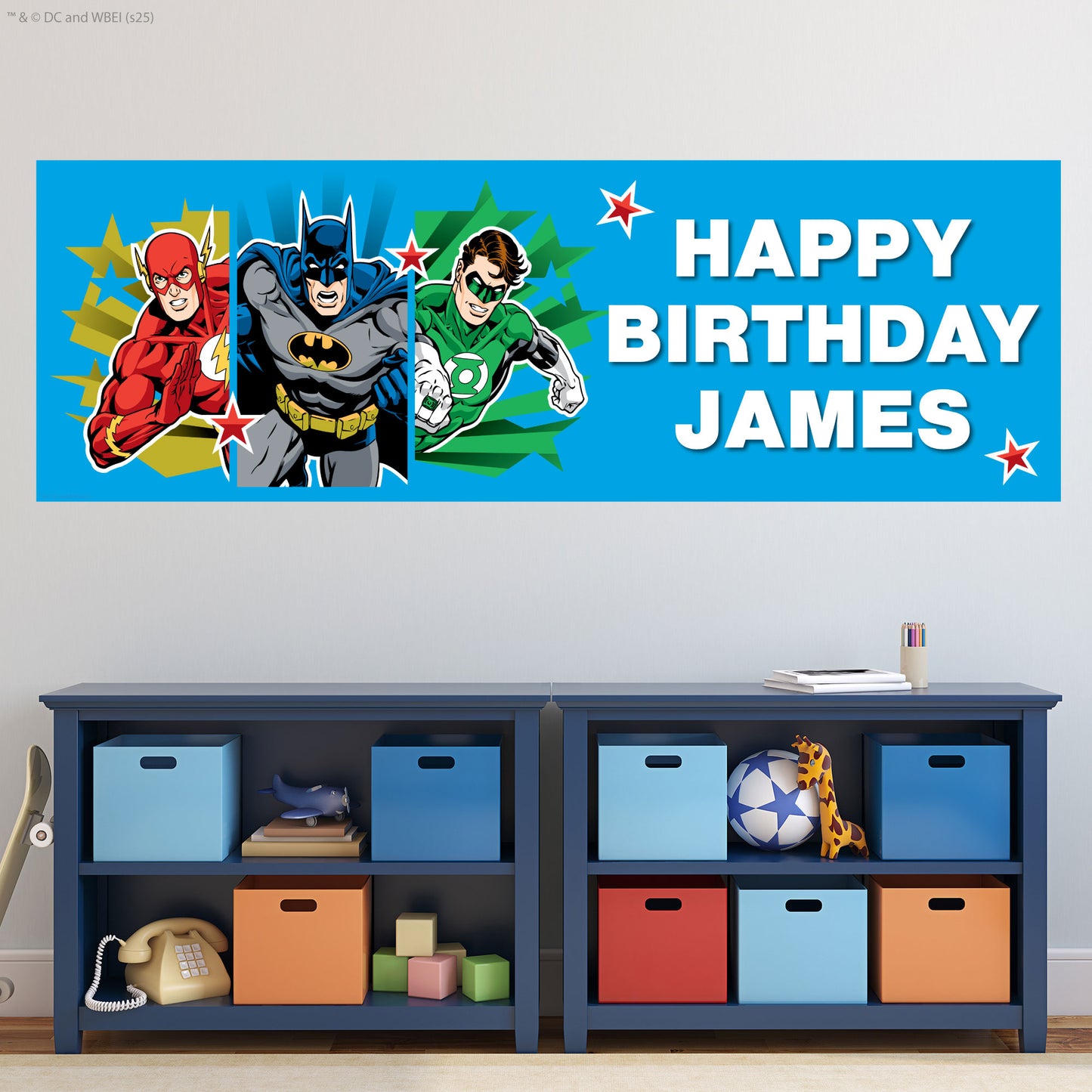 Justice League Birthday - Flash Batman And Robin Personalised Name Banner Wall Sticker