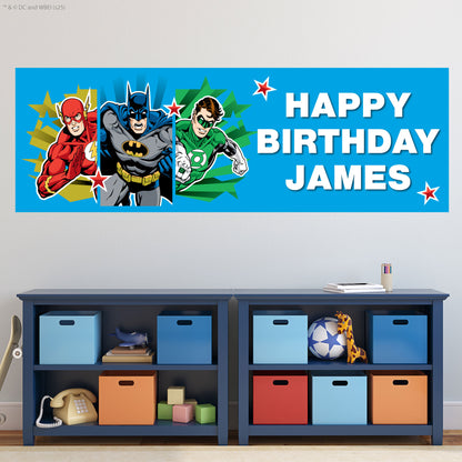 Justice League Birthday - Flash Batman And Robin Personalised Name Banner Wall Sticker