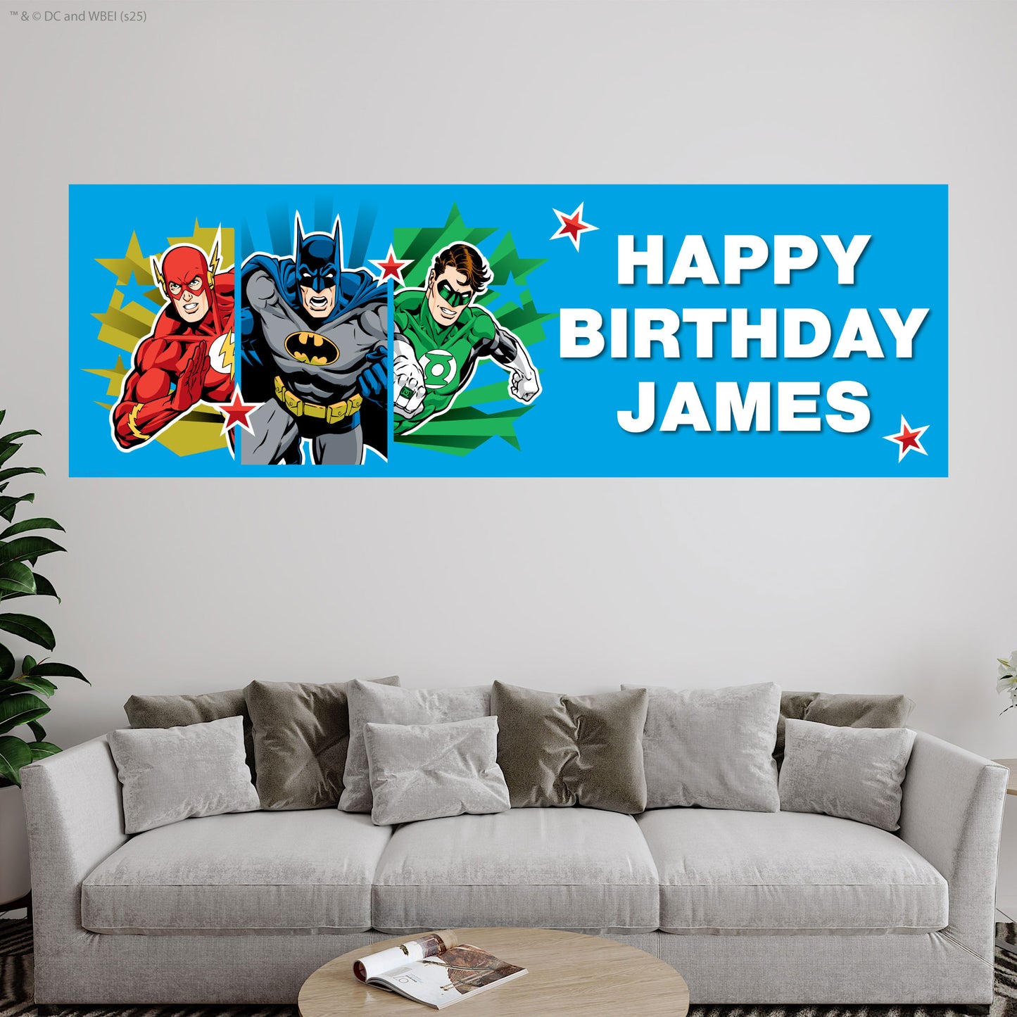 Justice League Birthday - Flash Batman And Robin Personalised Name Banner Wall Sticker