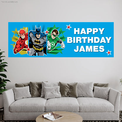 Justice League Birthday - Flash Batman And Robin Personalised Name Banner Wall Sticker