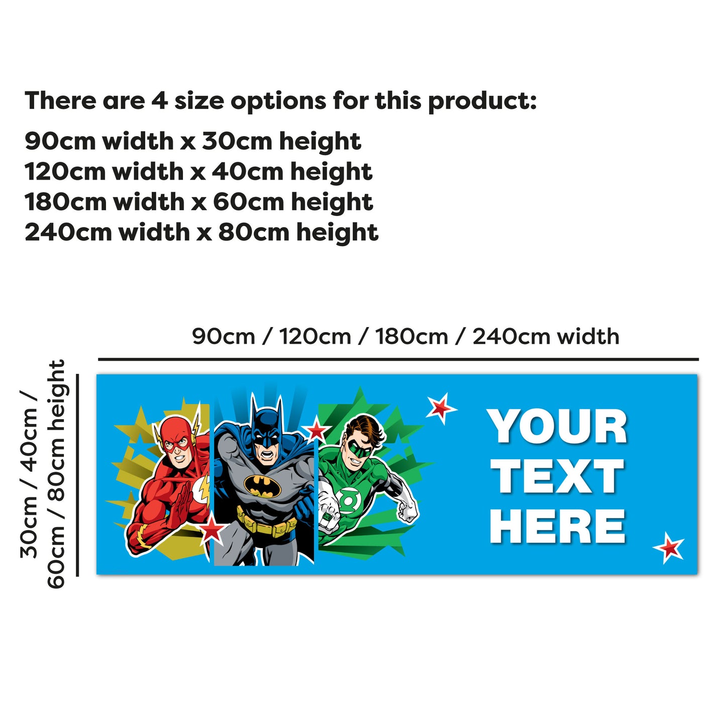 Justice League Birthday - Flash Batman and Green Lantern Personalised Name Banner Wall Sticker