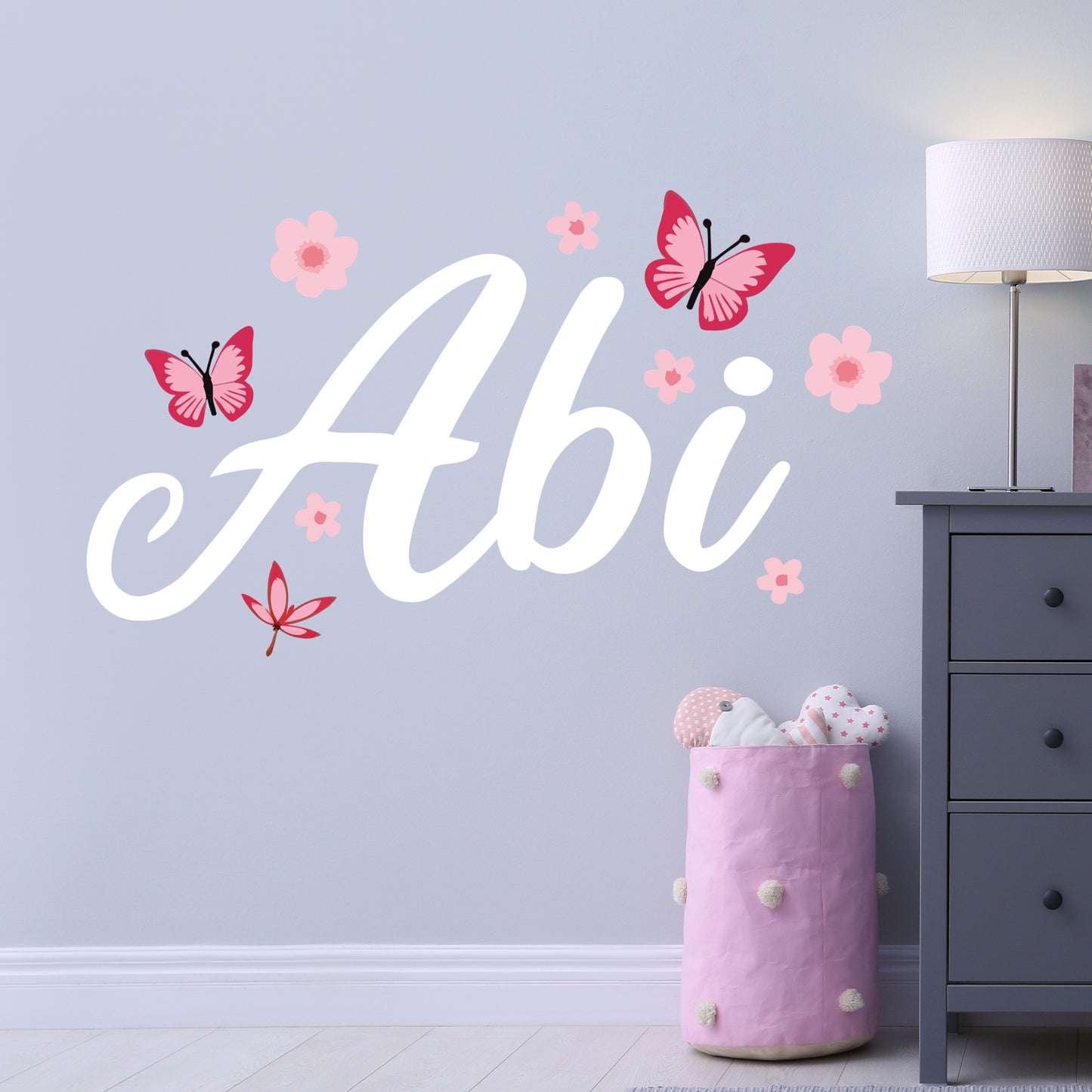 Flower Wall Sticker - Flowers And Butterflies Personalised Name Wall Art