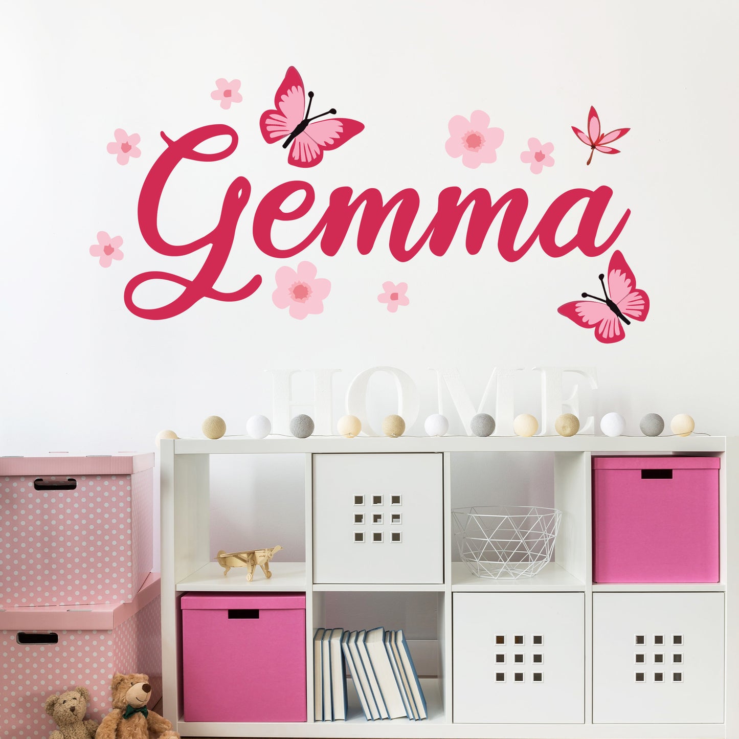 Flower Wall Sticker - Flowers And Butterflies Personalised Name Wall Art