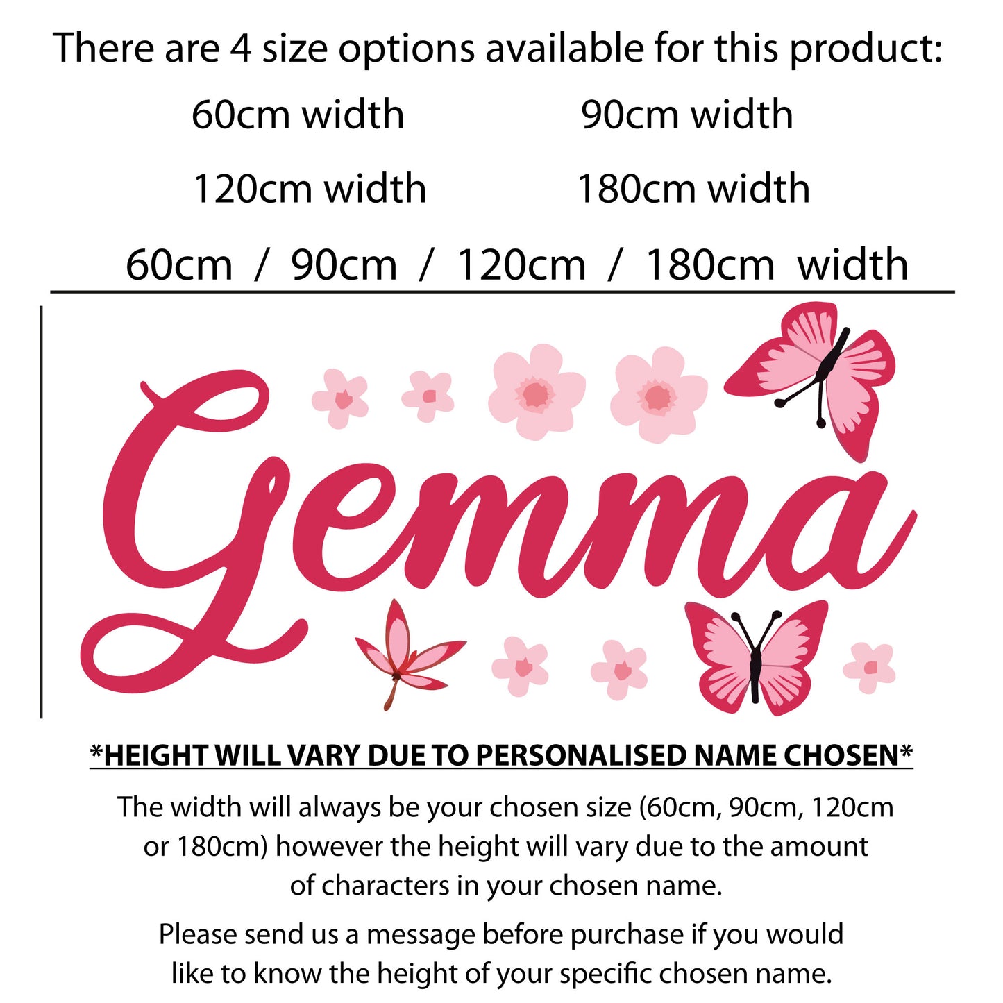 Flower Wall Sticker - Flowers And Butterflies Personalised Name Wall Art