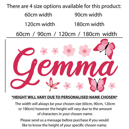 Flower Wall Sticker - Flowers And Butterflies Personalised Name Wall Art