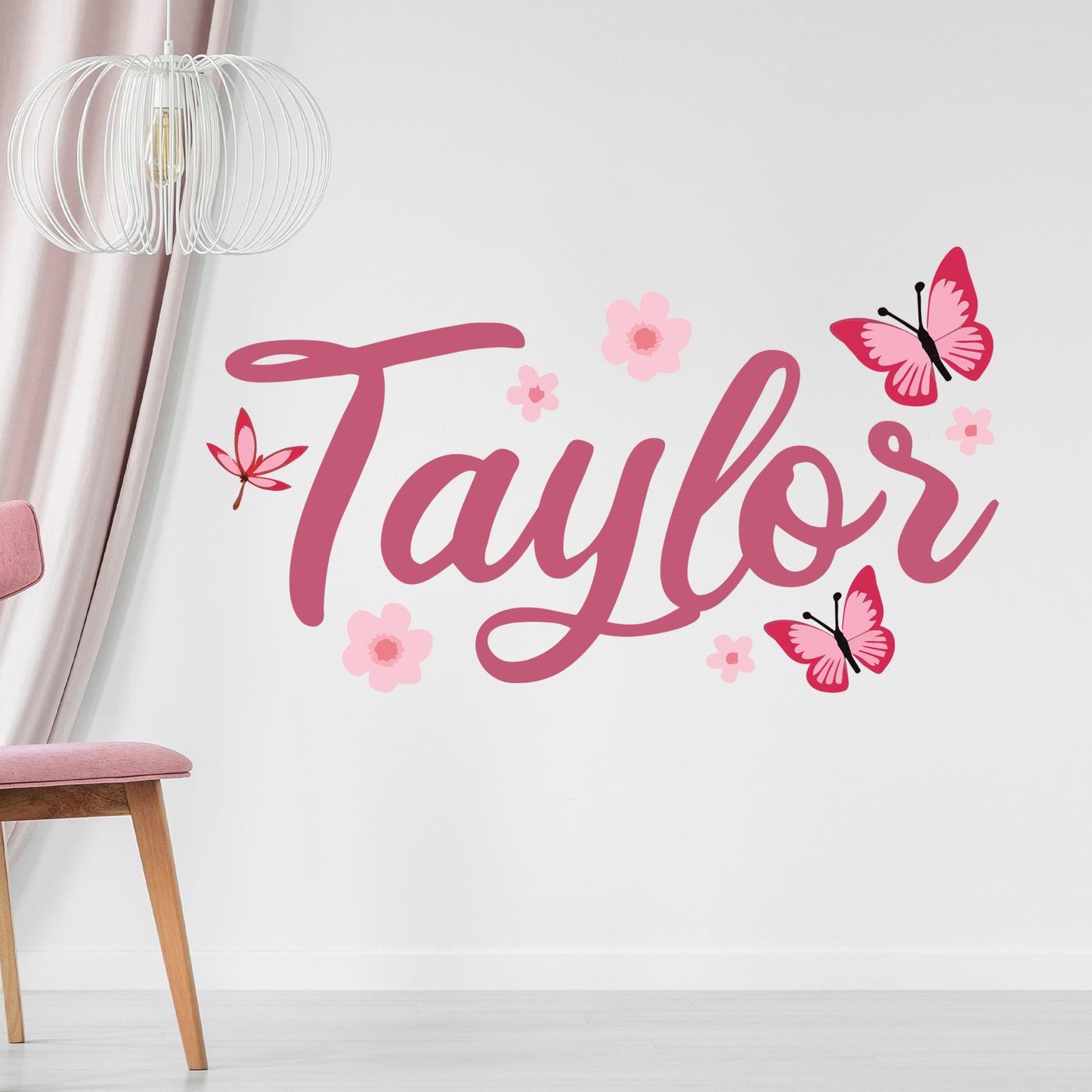 Flower Wall Sticker - Flowers And Butterflies Personalised Name Wall Art