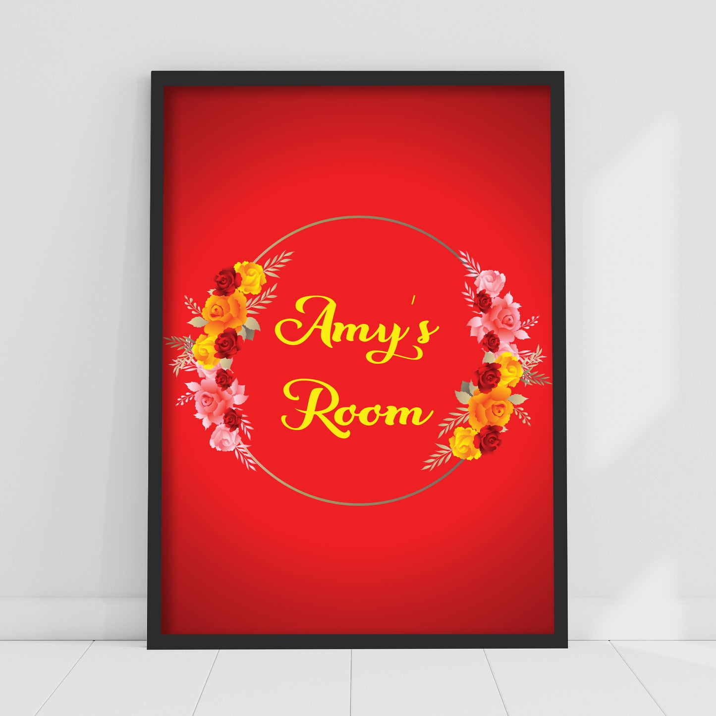 Floral Wall Print - Personalised Text Flower Circle Poster Wall Art
