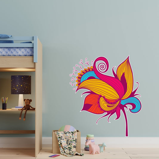 Floral Wall Sticker - Pink and Yellow Flower Wall Art