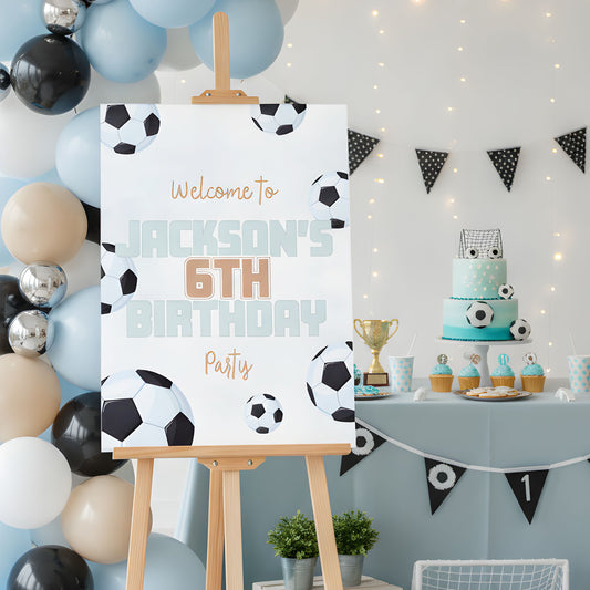 Football Birthday Sign - Blue And Brown Personalised Foamex Board