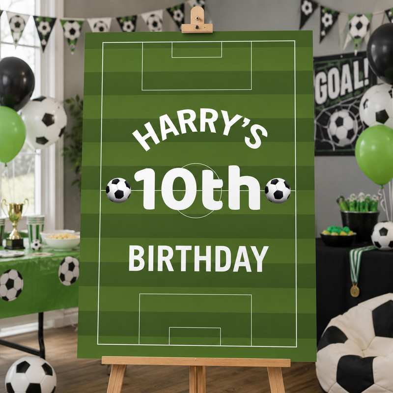 Football Birthday Sign - Striped Football Pitch Personalised Foamex Board