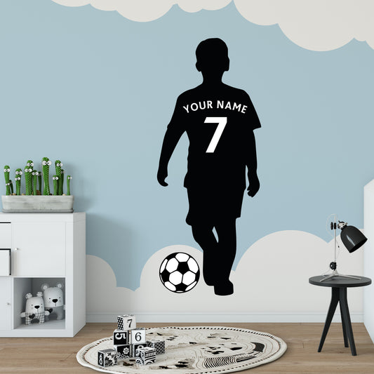 Football Player Wall Sticker - Kid Silhouette Personalised Shirt Art Decal