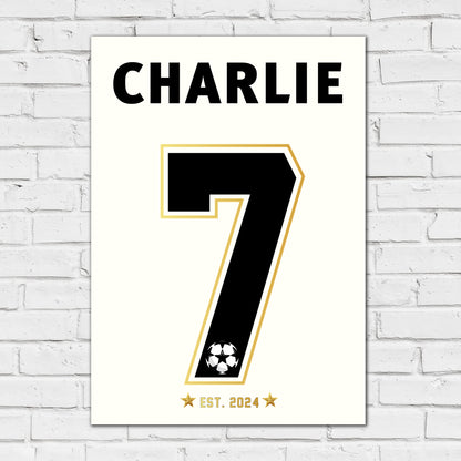 Football Print - Name And Number Gold Personalised Name Wall Art