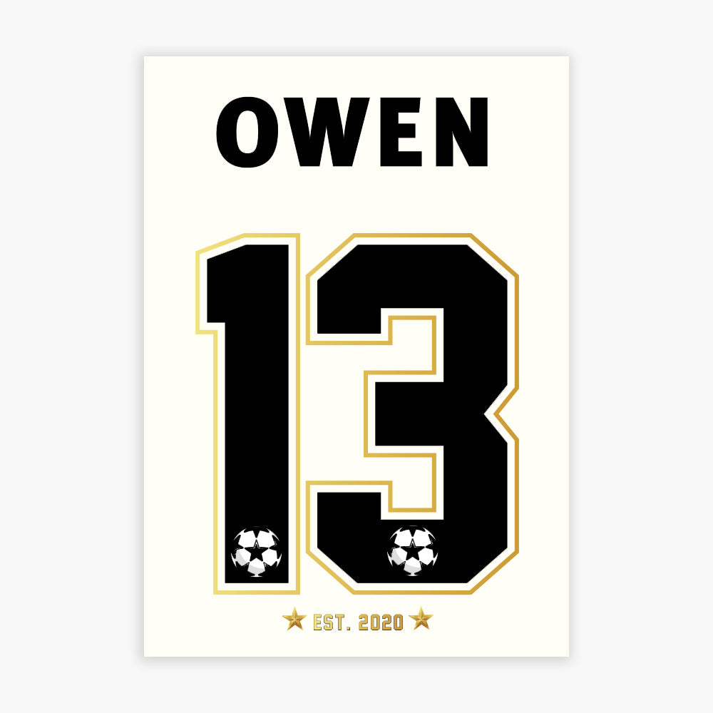 Football Print - Name And Number Gold Personalised Name Wall Art