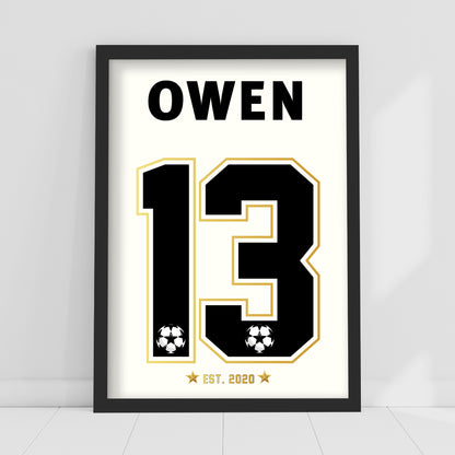 Football Print - Name And Number Gold Personalised Name Wall Art
