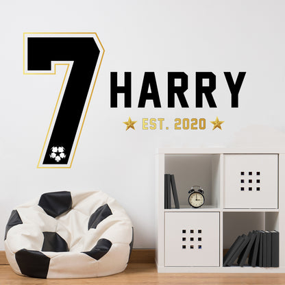 Football Wall Sticker - Name And Number With Gold Personalised Name Wall Art