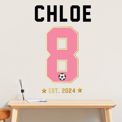 Football Wall Sticker - Name And Number With Gold Personalised Name Wall Art
