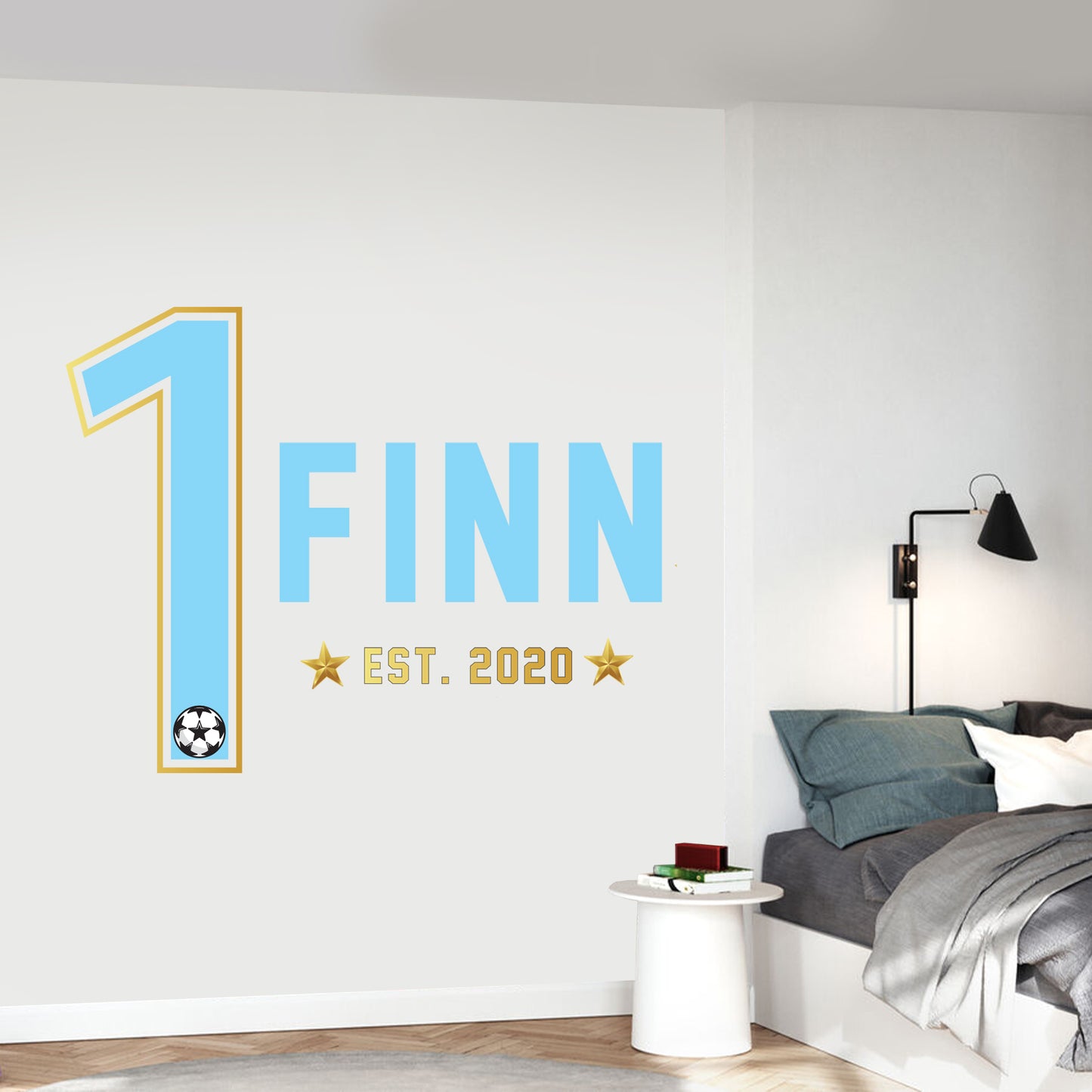 Football Wall Sticker - Name And Number With Gold Personalised Name Wall Art