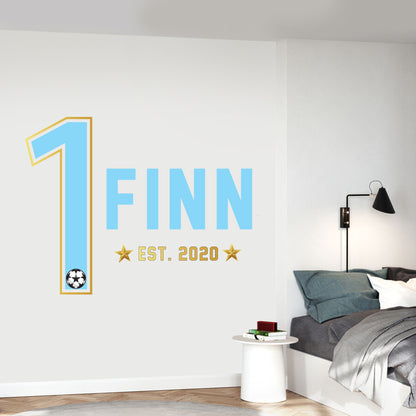 Football Wall Sticker - Name And Number With Gold Personalised Name Wall Art