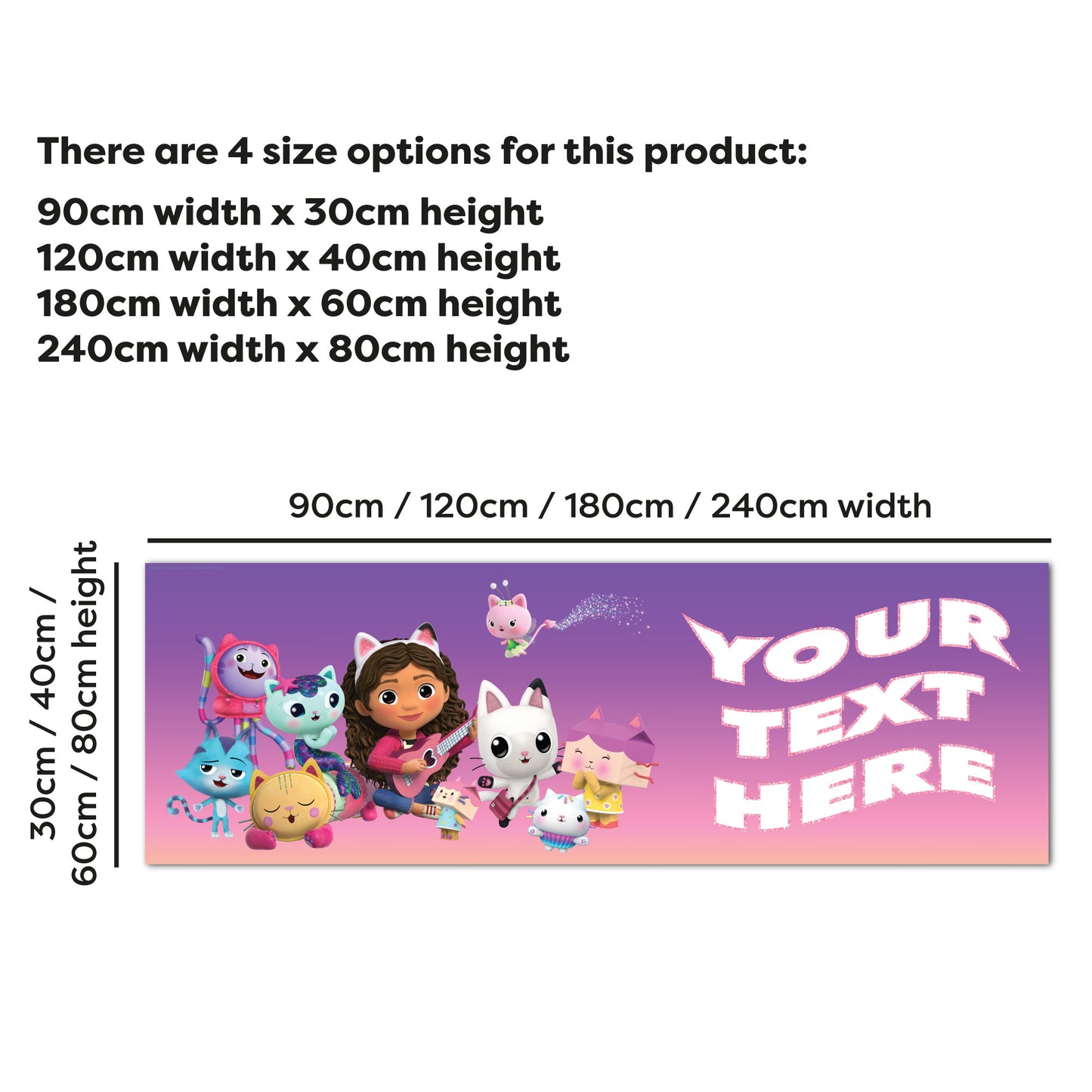 Gabby's Dollhouse Birthday - Gabby And Group Personalised Name Banner Wall Sticker