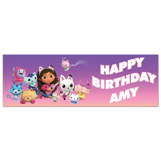 Gabby's Dollhouse Birthday - Gabby And Group Personalised Name Banner Wall Sticker