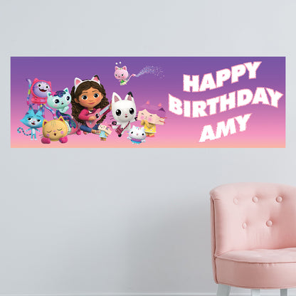 Gabby's Dollhouse Birthday - Gabby And Group Personalised Name Banner Wall Sticker
