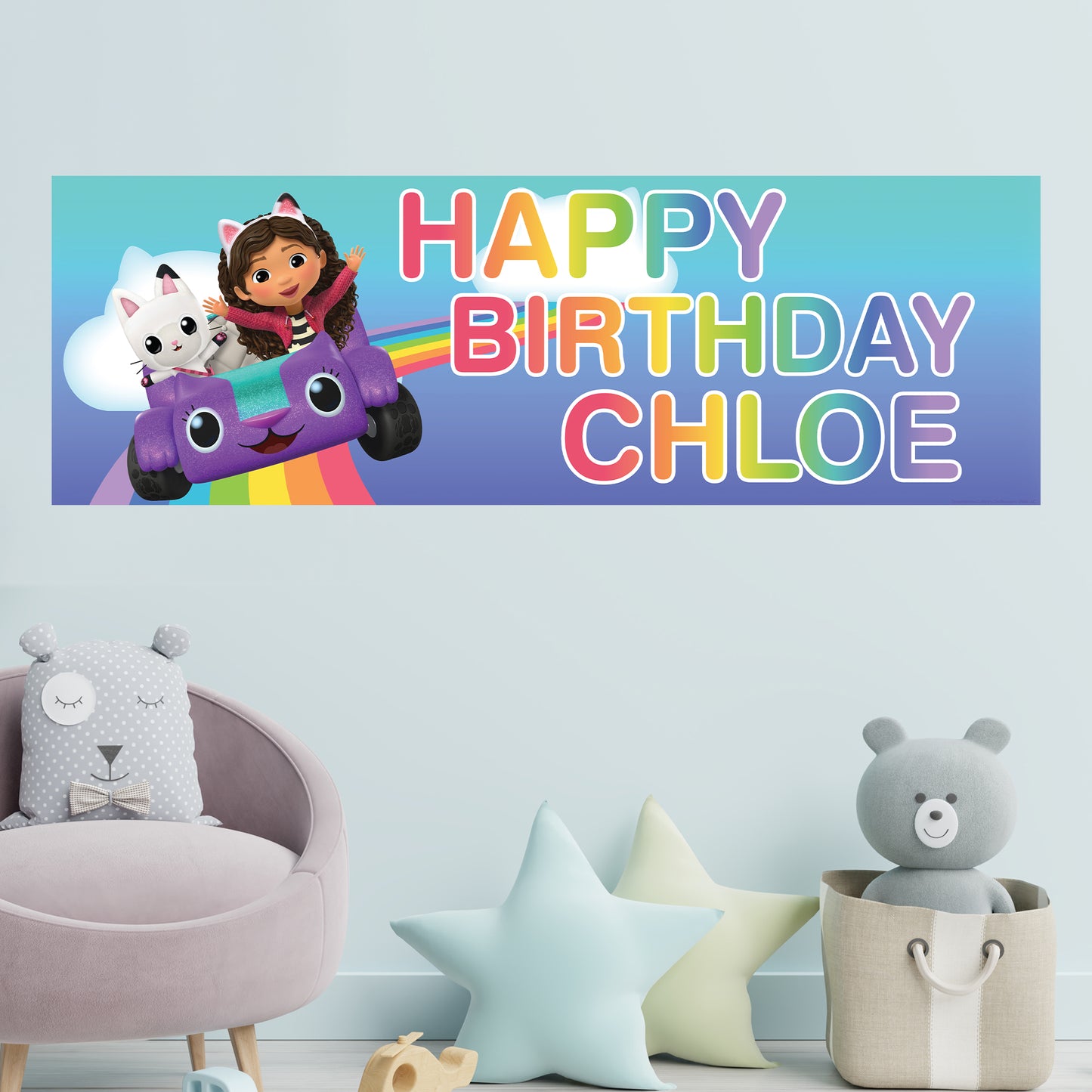 Gabby's Dollhouse Birthday - Rainbow Road Personalised Name Banner Wall Sticker
