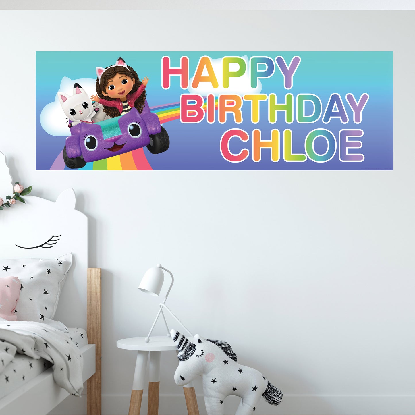 Gabby's Dollhouse Birthday - Rainbow Road Personalised Name Banner Wall Sticker