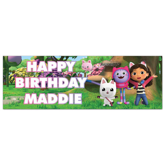 Gabby's Dollhouse Birthday - Group In Garden Personalised Name Banner Wall Sticker