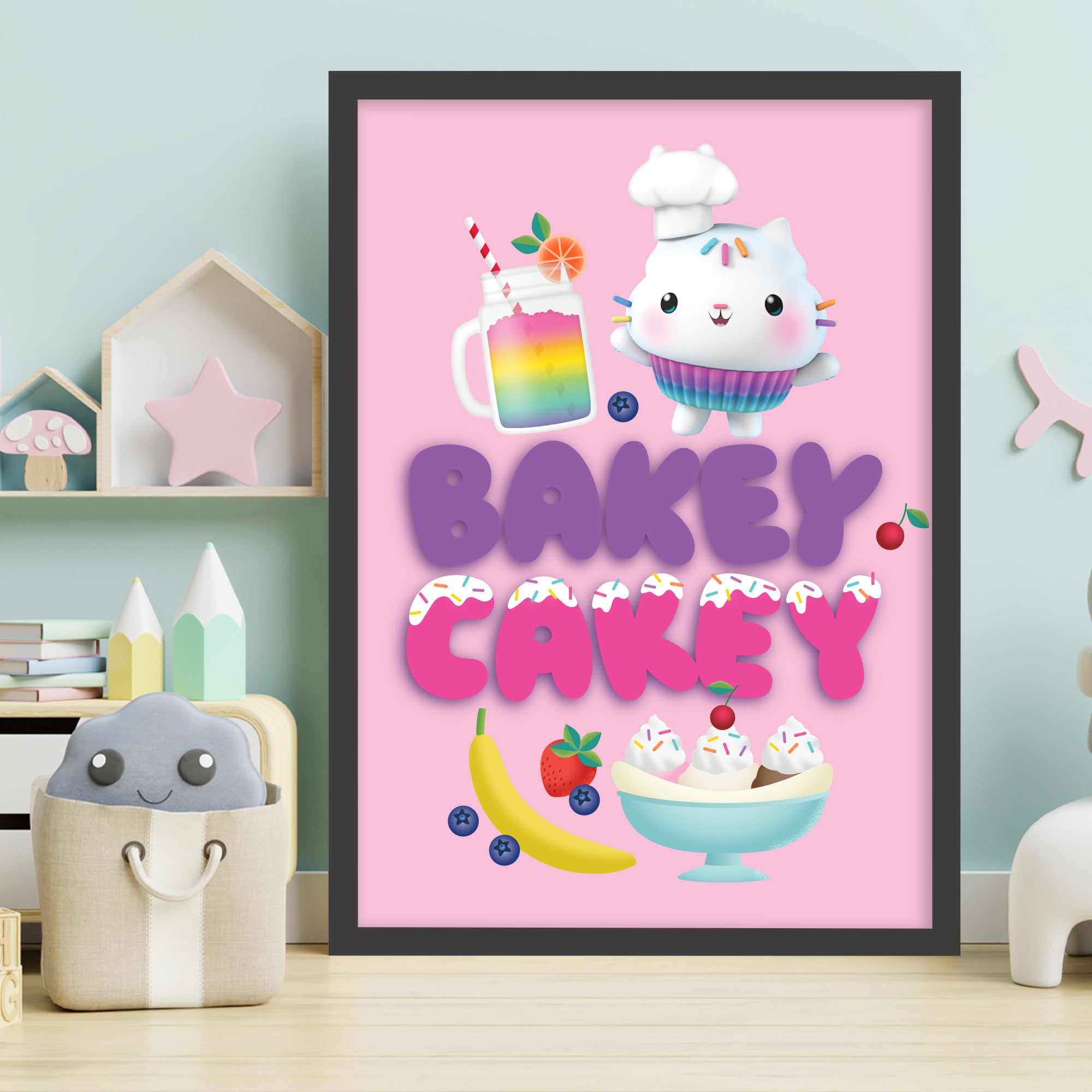 Gabby's Dollhouse Print - Cakey Cat Bakey Cakey Poster Kids Wall Art ...