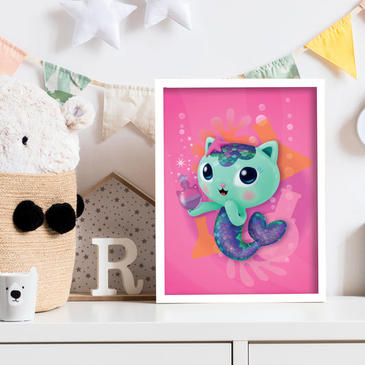 Gabby's Dollhouse Print - MerCat Pink Poster Kids Wall Art