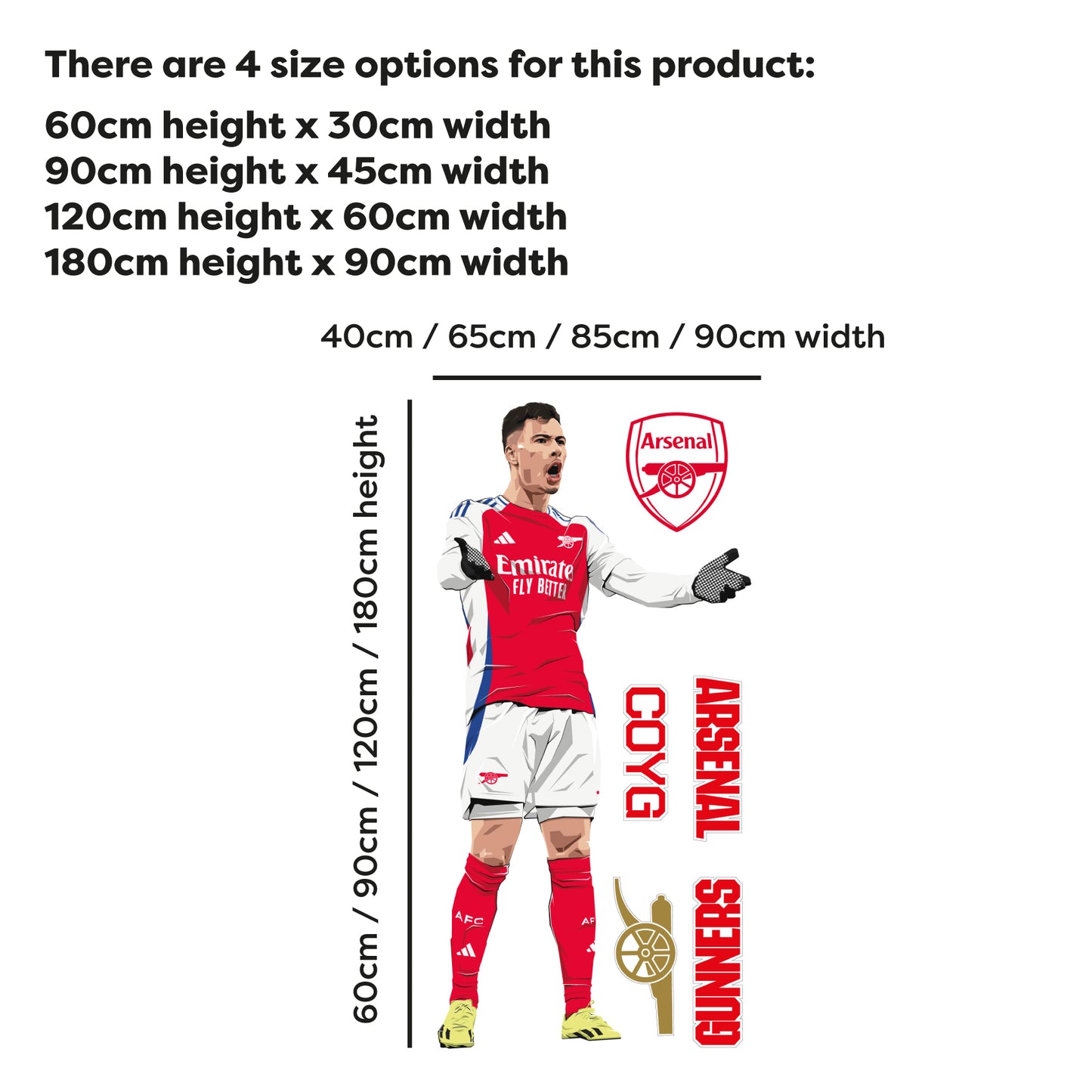 Arsenal FC Wall Sticker - Gabriel Martinelli 24-25 Illustration + AFC Decals