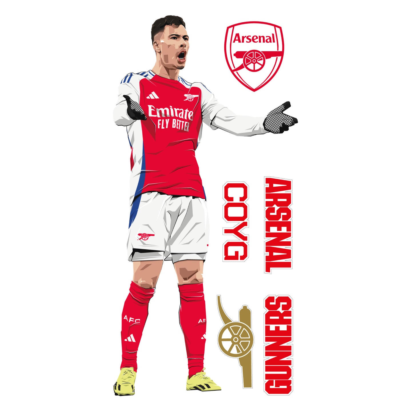 Arsenal FC Wall Sticker - Gabriel Martinelli 24-25 Illustration + AFC Decals