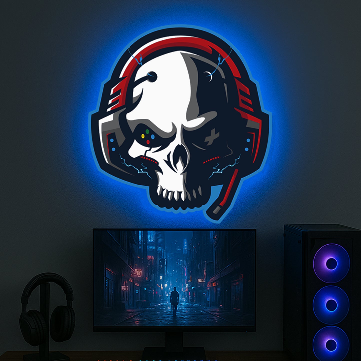 Gamer Skull Headset LED Backlit Wallpop