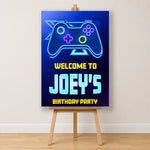 Gaming Birthday Sign - Blue Neon Controller Personalised Foamex Board