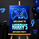 Gaming Birthday Sign - Blue Neon Controller Personalised Foamex Board