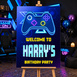 Gaming Birthday Sign - Blue Neon Controller Personalised Foamex Board