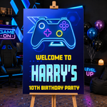 Gaming Birthday Sign - Blue Neon Controller Personalised Foamex Board