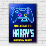 Gaming Birthday Sign - Blue Neon Controller Personalised Foamex Board