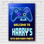 Gaming Birthday Sign - Blue Neon Controller Personalised Foamex Board