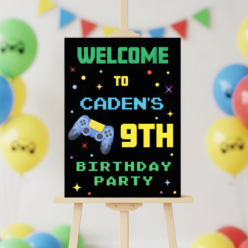 Gaming Birthday Sign - Controller With Pixel Stars Personalised Foamex Board