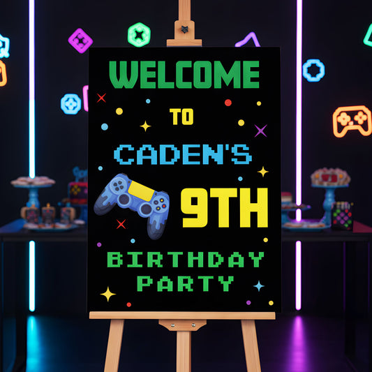 Gaming Birthday Sign - Controller With Pixel Stars Personalised Foamex Board